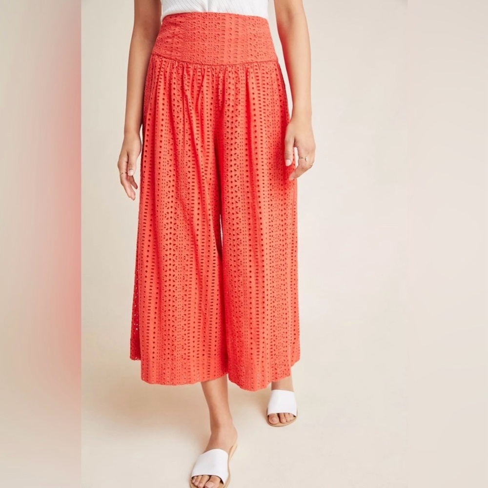 Anthropologie Orange Eyelet Wide-Leg Pants